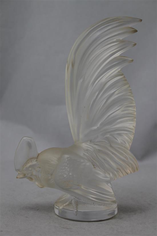 A Lalique Le coq nain glass mascot, post-war, 21cm.